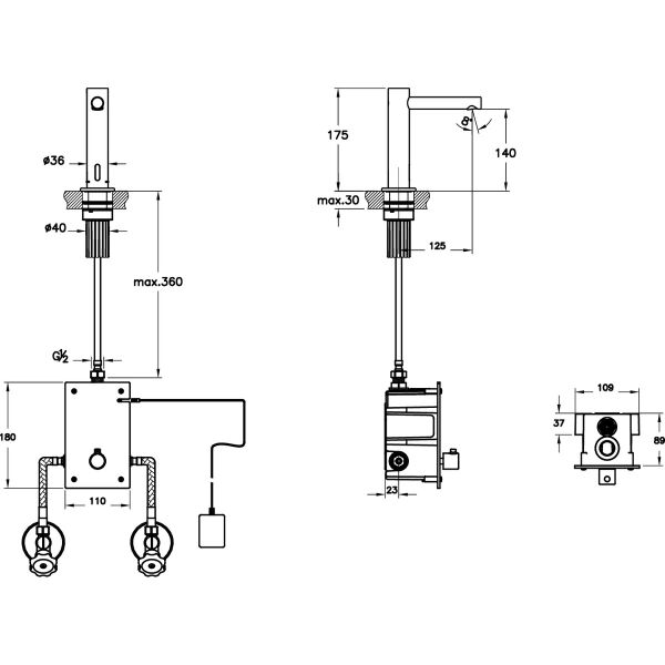 VitrA Origin A47213 Temassız Lavabo Bataryası, Elektrikli, Çift Su Girişli, Krom
