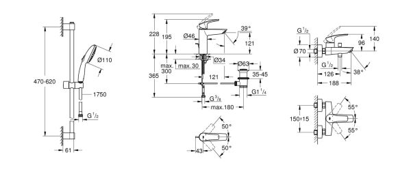 Grohe Eurosmart Sıva Üstü Mat Siyah Set - 333002433SET