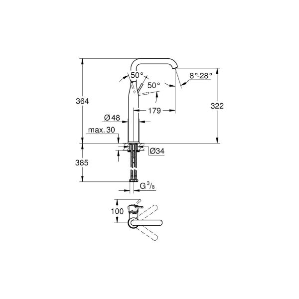 Grohe Essence Tek Kumandalı Lavabo Bataryası Xl-Boyut 32901DA1