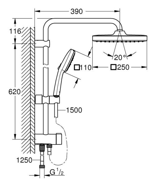 Grohe Tempesta System 250 Cube Duvar Bağlantılı, Divertörlü Duş Sistemi Mat Siyah - 269772431