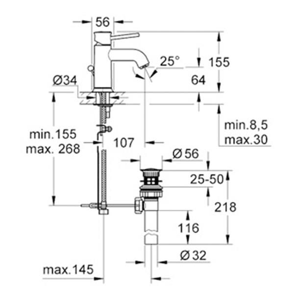 Grohe BauClassic Tek Kumandalı Lavabo Bataryası - 32862R00