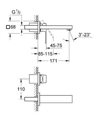 Grohe Eurocube İki Delikli Duvardan Lavabo Bataryası - 19895000