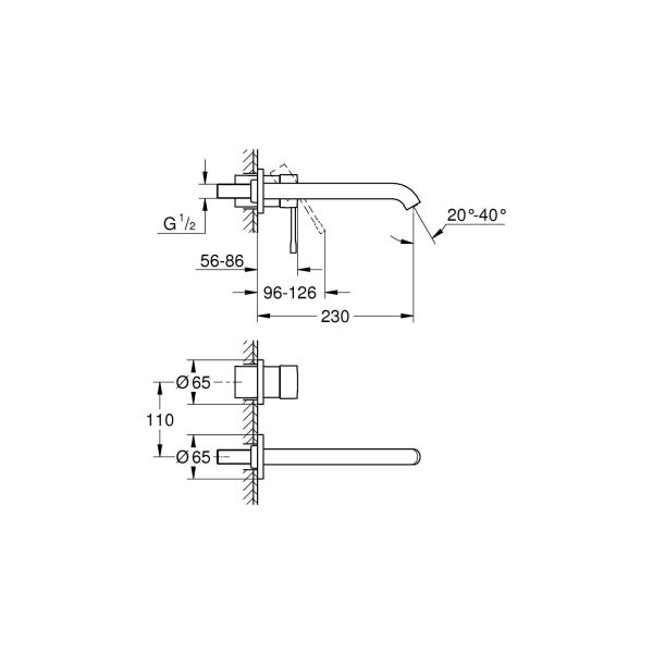 Grohe Essence New İki Delikli Duvardan Lavabo Bataryası - 19967GN1
