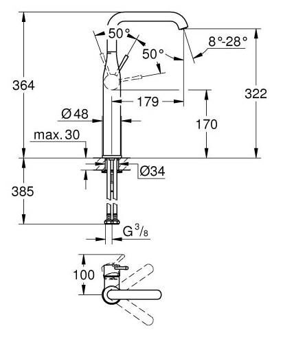 Grohe Essence Tek kumandalı lavabo bataryası XL-Boyut - 24170DC1