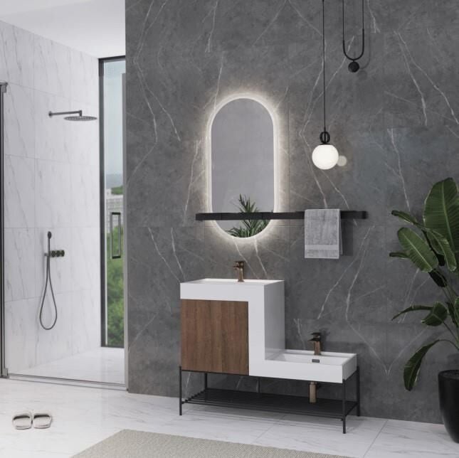 Up Down Lavabo Dolabı Dark Walnut A Set