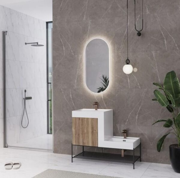 Up Down Lavabo Dolabı Light Walnut Set