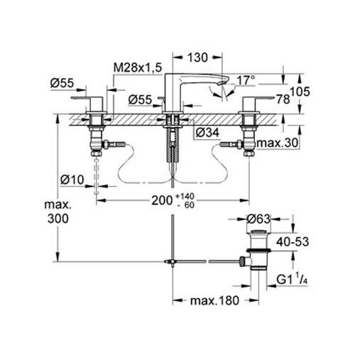 Grohe Eurostyle Cosmopolitan 3 Delikli Lavabo Bataryası - 20208002