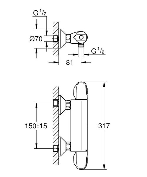 Grohe Grohtherm 1000 Termostatik Duş Bataryası Mat Siyah - 348142433