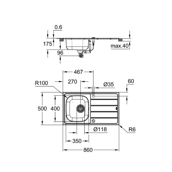 Grohe Bau Eviye Paslanmaz Çelik ve Batarya Krom Seti - 31562SD1