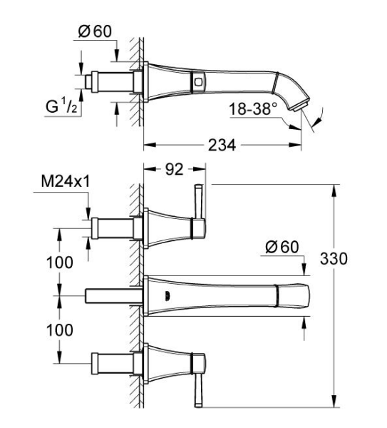 Grohe Grandera 3 Delikli Duvardan Lavabo Bataryası - 20415000