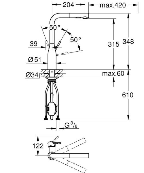 Grohe Eviye Bataryası Spiralli 2 Fonk Essence Cool Sunrise Cool Sunrise - 30504GL0
