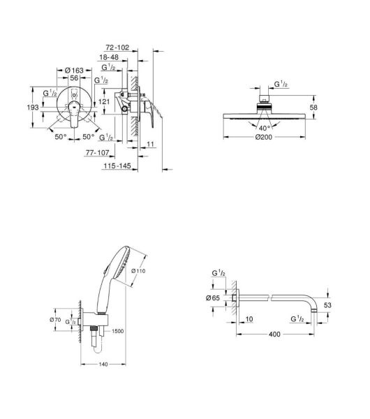 Grohe Eurosmart Gagasız Ankastre Banyo Seti - 33305003SET