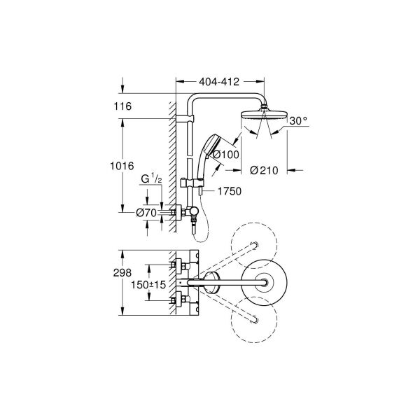 Grohe Tempesta Cosmo. System 210 Duvara Monte Termostatik Bataryalı Duş Sistemi-27922001
