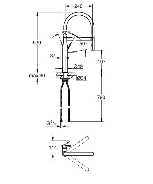 Grohe Eviye Bataryası Spiralli 2 Fonk Essence - 30503000