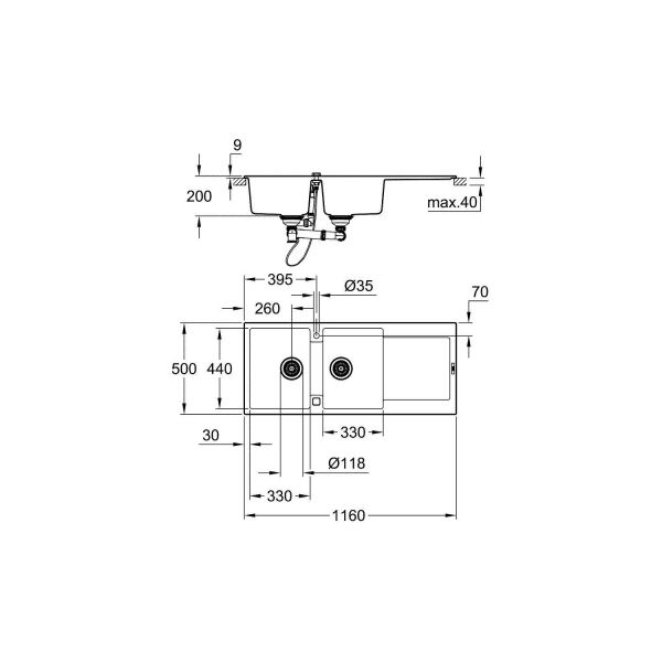 Grohe K500 Kuvars Kompozit Eviye 80 -C 116/50, Granit Gri Rengi - 31647AT0
