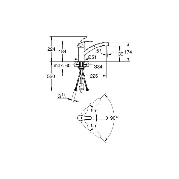 Grohe Eurosmart Tek Kumandalı Eviye Bataryası - 30305000