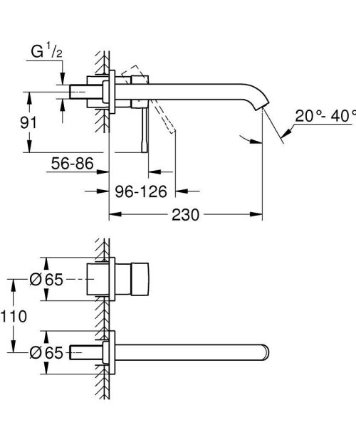 Grohe Essence İki Delikli Duvardan Lavabo Bataryası L-Boyut - 29193001