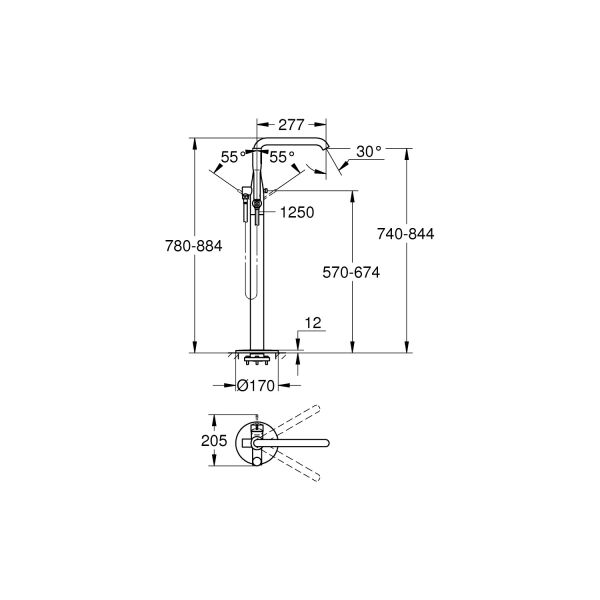 Grohe Essence Yerden Küvet Bataryası