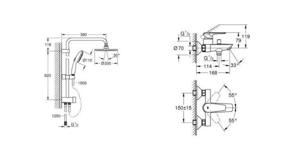 Grohe Duş Seti (Tepe Duşlu Sürgü + Banyo Bataryası) - 27389003SET3