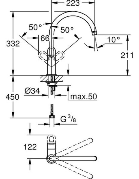Grohe Bauloop Tek Kumandalı Eviye Bataryası 1/2'' - 31368000