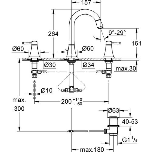 Grohe Grandera 3 Delikli Lavabo Bataryası 1/2''m-Boyut 20389DA0