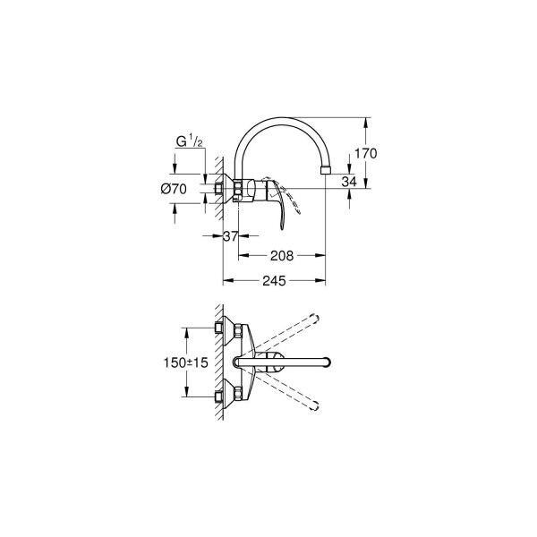 Eurosmart Tek Kumandalı Duvardan Eviye Bataryası - 32482002