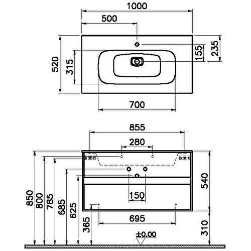 Vitra Metropole 100 cm Çift Çekmeceli Banyo Dolabı Alt Modül Lavabo 58183
