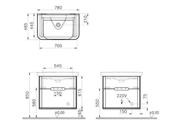 VitrA Sento 60824 Lavabo Dolabı, Çift Çekmeceli, 80 cm, Mat Beyaz
