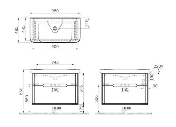 VitrA Sento 60826 Lavabo Dolabı, Çift Çekmeceli, 100 cm, Mat Beyaz