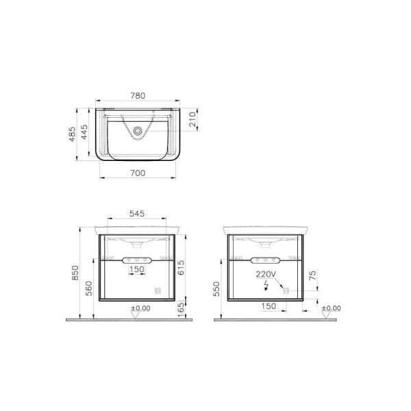 VitrA Sento 60836 Lavabo Dolabı, Çift Çekmeceli, 80 cm, Mat Antrasit