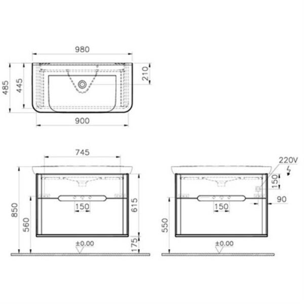 VitrA Sento 60838 Lavabo Dolabı, Çift Çekmeceli, 100 cm, Mat Antrasit