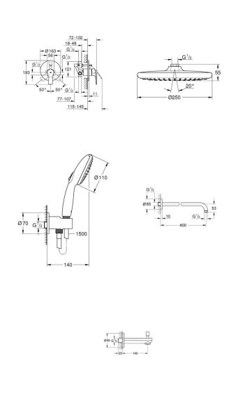 Grohe Eurosmart Gagalı Ankastre Banyo Seti (25cm Tepe duşlu)- 33305003SET4