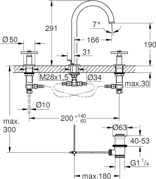 Grohe Atrio 3 Delikli Lavabo Bataryası 1/2'' M-Boyut (20008003)