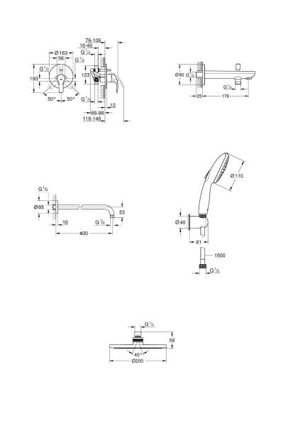 Grohe Eurosmart Gagalı Ankastre Banyo Seti - 33305003SET5