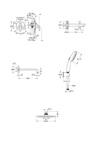 Grohe Eurosmart Gagalı Ankastre Banyo Seti - 33305003SET5
