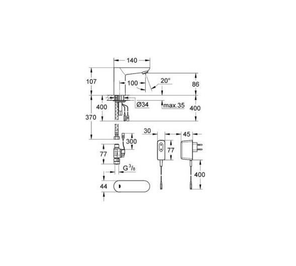 Grohe Fotoselli Lavabo Bataryası Elektrikli tek su giriş 36269000