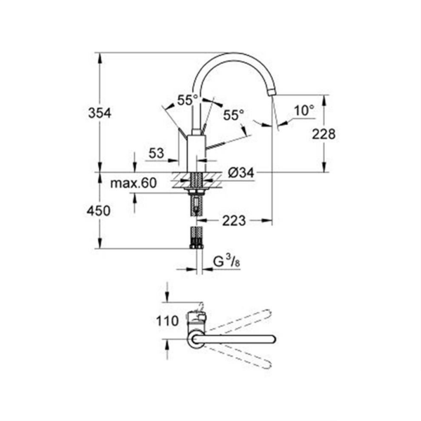 Grohe Eurocosmo Tek Kumandalı Eviye Bataryası - 32843000