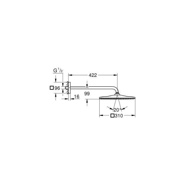 Grohe Rainshower Mono 310 Cube Tepe Duşu Seti 422 Mm, Tek Akışlı 26563000
