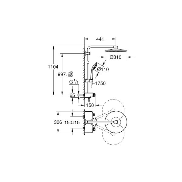 Grohe Euphoria Smartcontrol 310 Duo Duş Sistemi Duvara Monte Termostatik Bataryalı Duş Sistemi 26507GL0
