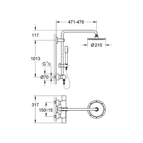 Grohe Rainshower® Duvara Monte Termostatik Duş Bataryalı Duş Sistemi - 27032001