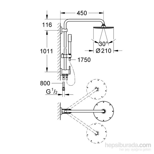 Grohe Rainshower® Duvara Monte Yöndeğiştiricili Duş Sistemi - 27058000