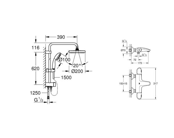 Grohe Duş Seti (Duş Kolonu + Termostatik Batarya) - 34155003SET