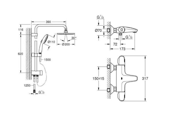 Grohe Duş Seti (Duş Kolonu + Termostatik Batarya) - 34155003SET2