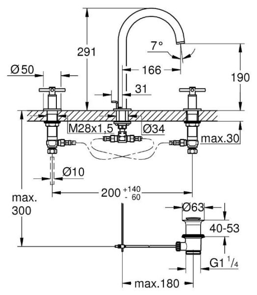 Grohe ATRİO 3 DELİKLİ LAVABO BATARYASI 1/2″ M-BOYUT - 20008GL3