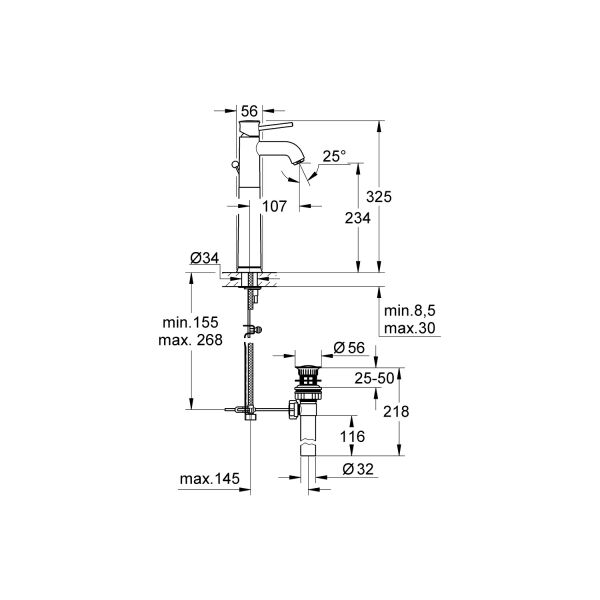 Grohe Bauclassic Tek Kumandalı Lavabo Bataryası 32868000