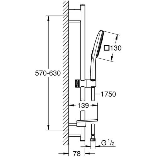 Grohe Rainshower Smartactive 130 Cube Sürgülü Duş Seti 3 Akışlı