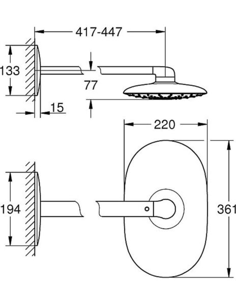 Grohe RAİNSHOWER MONO 360 TEPE DUŞU SETİ 450 MM, 1 SPREY - 26450000