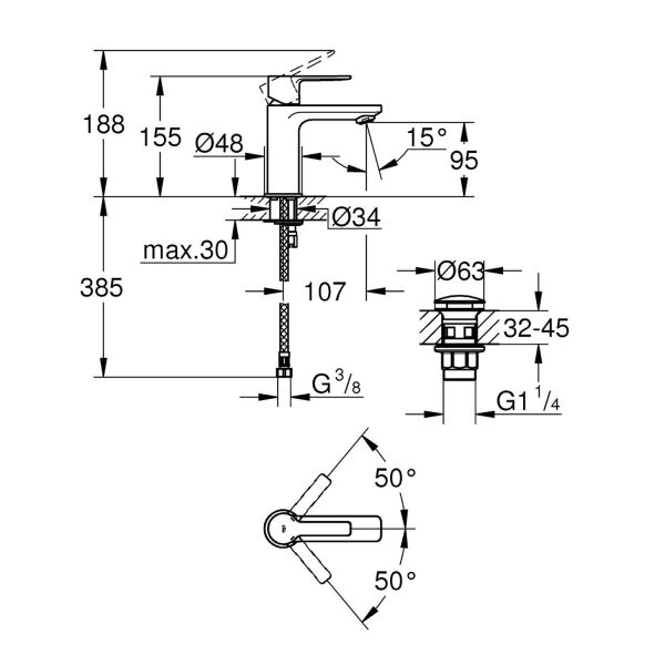 Grohe 23791001 Lineare Lavabo Batarya Click Xs