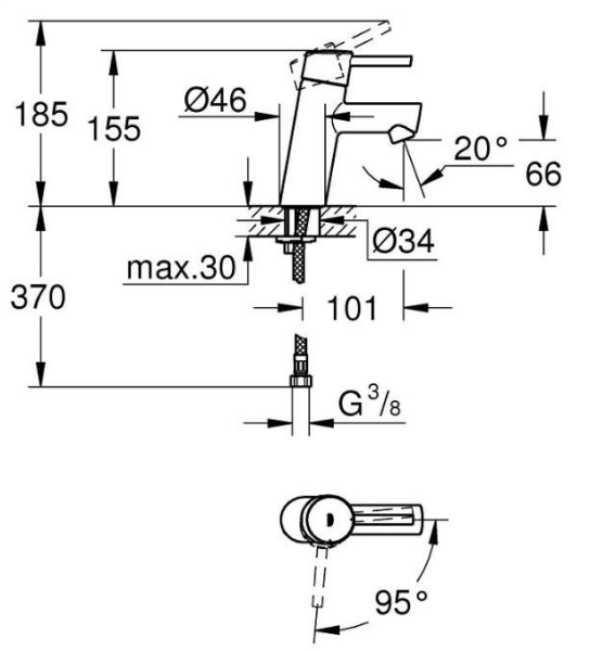 Grohe CONCETTO TEK KUMANDALI LAVABO BATARYASI 1/2'' - 32204000