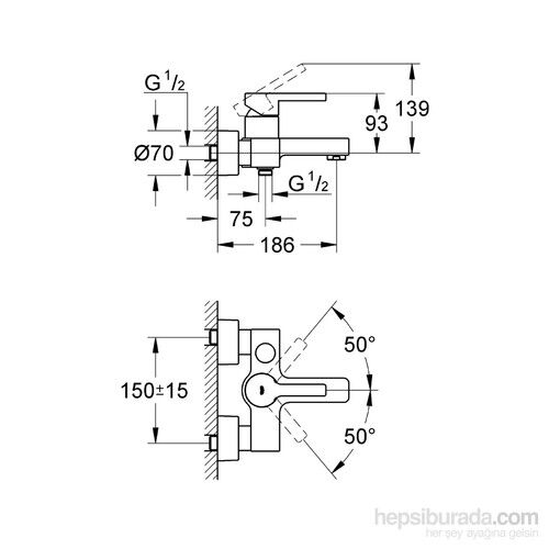 Grohe Lineare Tek Kumandalı Banyo Bataryası 33849000